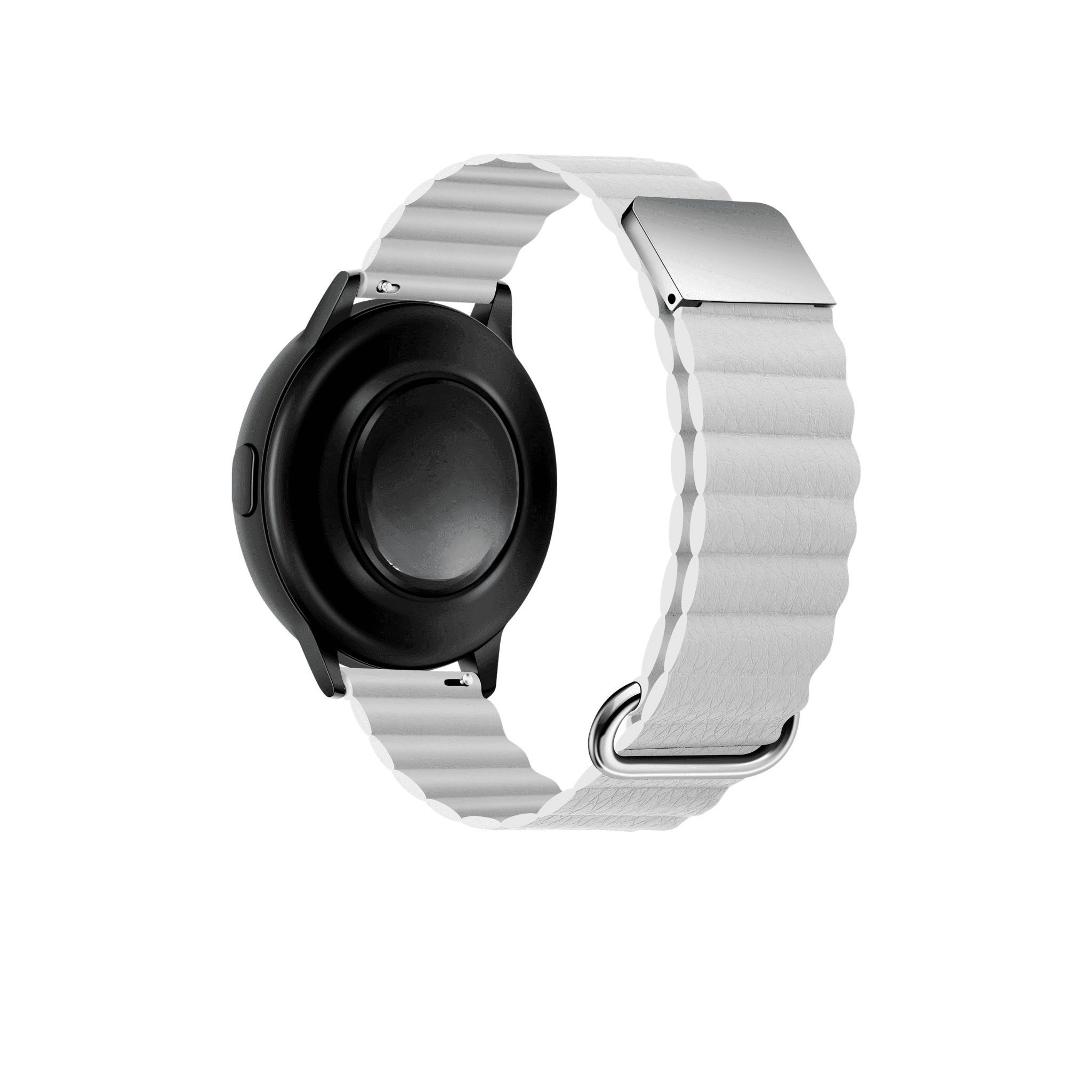 Fusion Lederarmband in Weiß – minimalistisches, gerilltes Echtlederband mit starkem Magnetverschluss für einen cleanen, modernen Smartwatch-Style